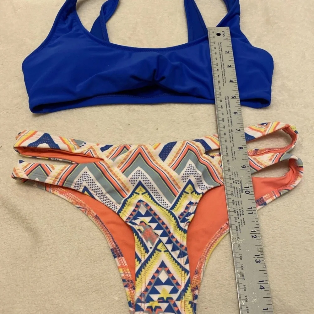 Express Royal Blue Bikini with Multicolor Patterned Bottom